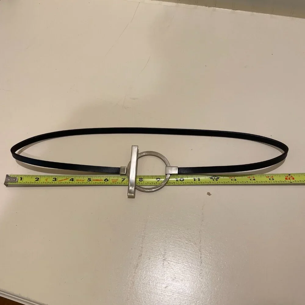 The Limited | Black Skinny Belt with Modern Silver-tone Circle & Toggle | Medium